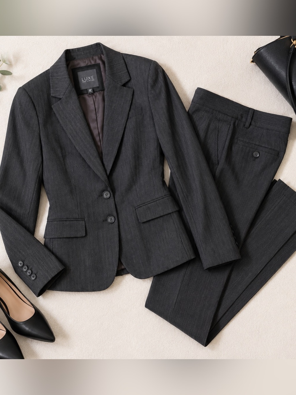 Luxe The Limited Cassidy Fit Wool Pinstripe Blazer Pants Suit Size 6 Gray